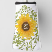 イエローサンフラワーフローラカスタムモノグラムレディース ゴルフヘッドカバー (回転90)