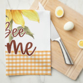 イエローサンフラワーフローラギンガムビーハッピーサンシャイン キッチンタオル (四つ折り)