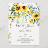 イエローサンフラワーフローラブライダルシャワー 招待状 (正面/裏面)