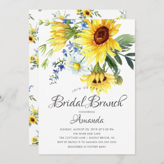 イエローサンフラワーブライダルシャワーブランチ 招待状 (正面/裏面)