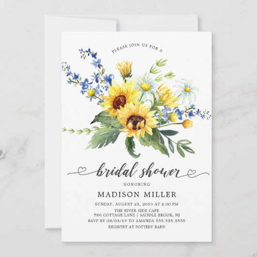 イエローサンフラワーブライダルシャワー 招待状 (正面)