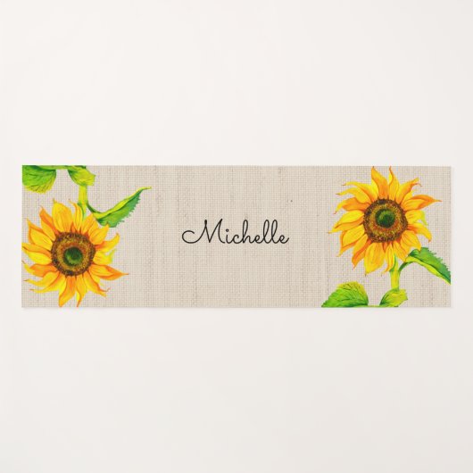 イエローサンフラワーブラウン素朴フローラヨガマット ヨガマット (正面(横))