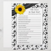 イエローサンフラワーブラックフローラブライダルシャワーゲーム (正面/裏面)