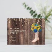 イエローサンフラワーブルーバラブーツウッドサンキュー サンキューカード (スタンド正面)