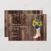 イエローサンフラワーブルーバラブーツウッドサンキュー サンキューカード (正面/裏面)