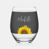 イエローサンフラワーボタニカルシンプルグレイ ステムなしワイングラス (正面)