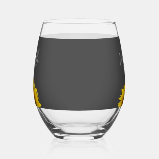 イエローサンフラワーボタニカルシンプルグレイ ステムなしワイングラス (右)