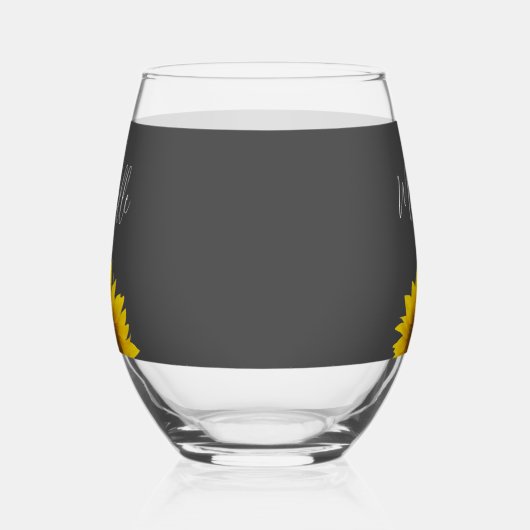 イエローサンフラワーボタニカルシンプルグレイ ステムなしワイングラス (左)