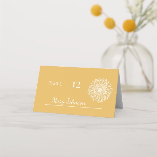 イエローサンフラワーミニマル結婚リスト プレイスカード (正面)