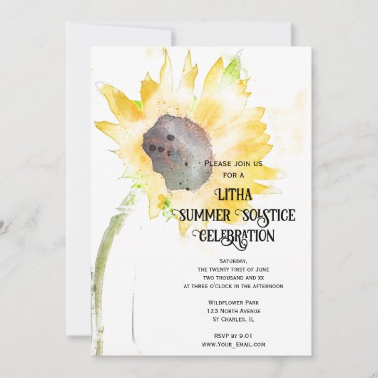 イエローサンフラワーリトサマー至お祝い 招待状 (正面)