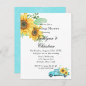 イエローサンフラワーヴィンテージアクアトラックウェディングシャワー 招待状 (正面/裏面)