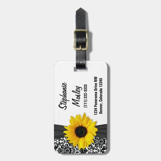 イエローサンフラワーヴィンテージダマスクフローラ ラゲッジタグ (正面縦)