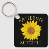 イエローサンフラワー名前をカスタムするブラック キーホルダー (正面)