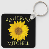 イエローサンフラワー名前をカスタムするブラック キーホルダー (裏面)