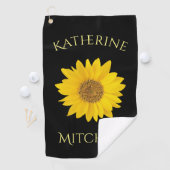 イエローサンフラワー名前をカスタムするブラック ゴルフタオル (インサイチュ)