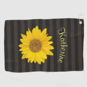 イエローサンフラワー名前をカスタムする ストライプの ゴルフタオル (横)