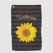 イエローサンフラワー名前をカスタムする ストライプの ゴルフタオル (正面)