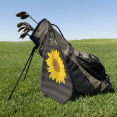 イエローサンフラワー名前をカスタムする ストライプの ゴルフタオル (グリーン)