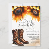 イエローサンフラワー女性のカーボーイブーツラストロデオ 招待状 (正面)