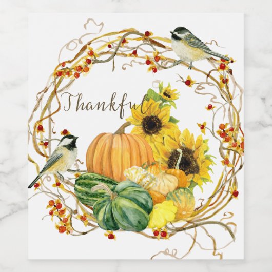 イエローサンフラワー感謝していフローラカボチャ秋イベント ワインラベル (シングルラベル)