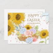 イエローサンフラワー春フローラハッピーイースターホワイト シーズンポストカード (正面/裏面)