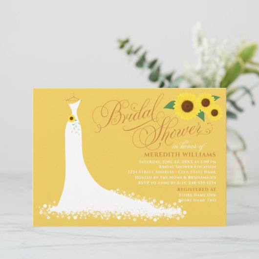 イエローサンフラワー結婚ズガウンブライダルシャワー 招待状 (スタンド正面)
