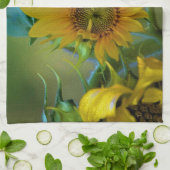 イエローサンフラワー絵画ズガーデンフローラアート キッチンタオル (折り畳み)