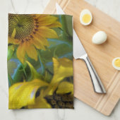 イエローサンフラワー絵画ズガーデンフローラアート キッチンタオル (四つ折り)