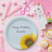 イエローサンフラワー誕生日ブルーカントリーフローラ ペーパープレート (パーティー)