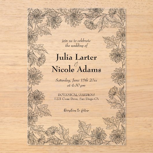 イエローサンフラワー離れズガーデンミニマル結婚リスト アクリル招待状 (正面)