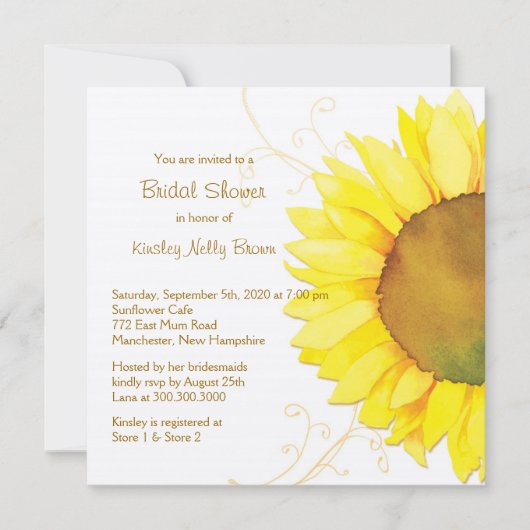 イエローサンフラワー&スワーズフローラブライダルシャワー 招待状 (正面)