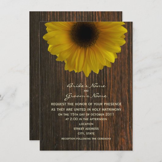 イエローサンフラワー&バーンウッド秋の結婚式 招待状 (正面/裏面)