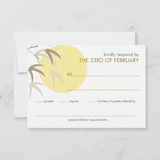 イエローサンライズバンブーゼンオリエンタルRSVPカード 出欠カード (正面)