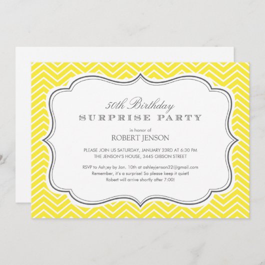 イエローシェブロンストライプパーティの招待状 招待状 (正面/裏面)