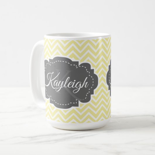 イエローシェブロンパーソナライズされたコーヒーマグ コーヒーマグカップ (正面左)