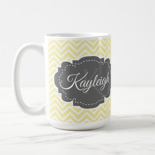 イエローシェブロンパーソナライズされたコーヒーマグ コーヒーマグカップ (左)