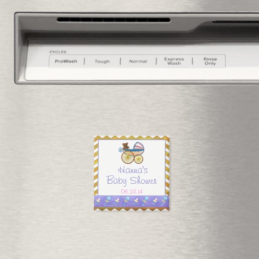 イエローシェブロンベビープラムベビーシャワーお気に入り マグネット (インサイチュ (食洗機))