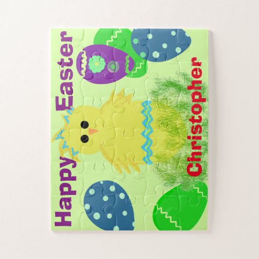 イエローシックエッグイースターパーソナライズされた名 ジグソーパズル (縦)