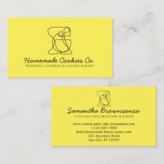 イエローシックシンプルホテル手作りフードベーカリー調理師 名刺 (正面/裏面)
