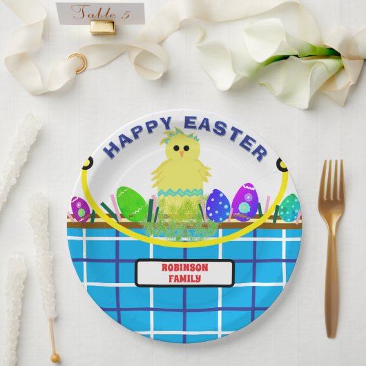 イエローシック卵ブルーイースターバスケット ペーパープレート (ウェディング)