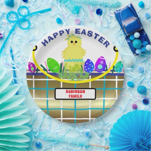 イエローシック卵ブルー金ゴールドイースターバスケット ペーパープレート (パーティー)