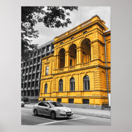 イエローシティ建物ミニマリスト写真 ポスター