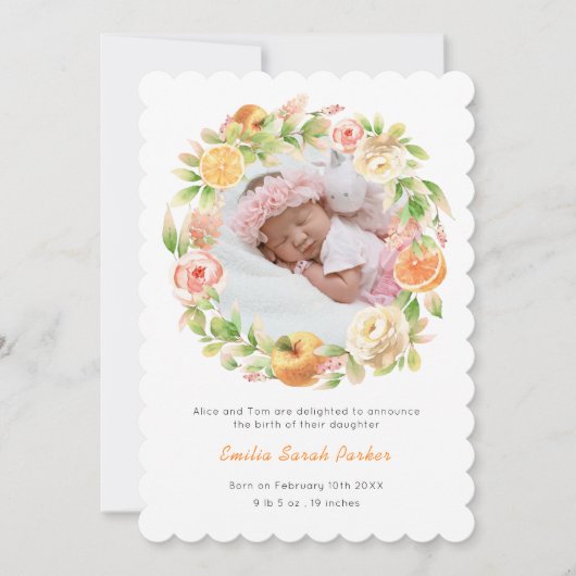 イエローシトラスバラリースフローラフォト誕生 案内状 (正面)