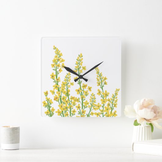 イエローシトリモダンンフローラ開花 スクエア壁時計 (ホーム)