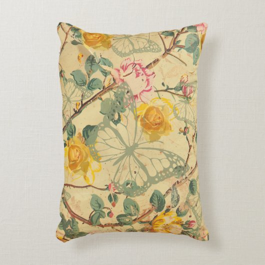 イエローシャビーコテージ蝶 アクセントクッション (正面(垂直))