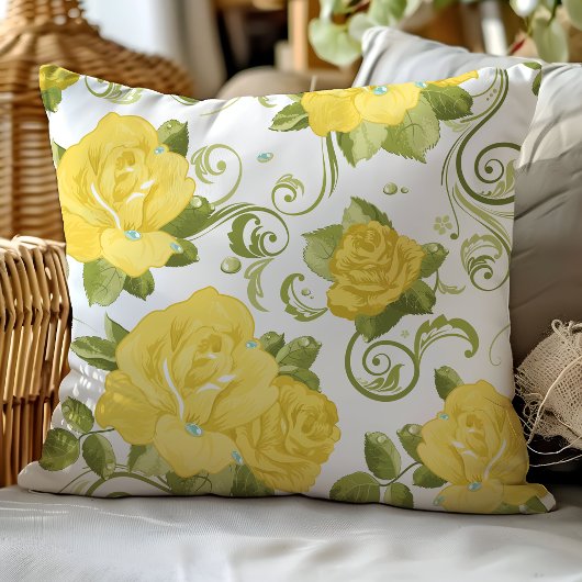 イエローシャビーシックバラフローラ装飾用クッション クッション