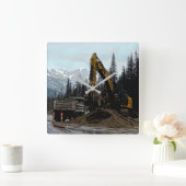 イエローショベルと山壁時計 スクエア壁時計 (ホーム)