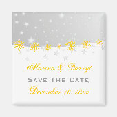 イエローシルバーグレーのスノーフレーク結婚式の日付を保存 マグネット (正面)