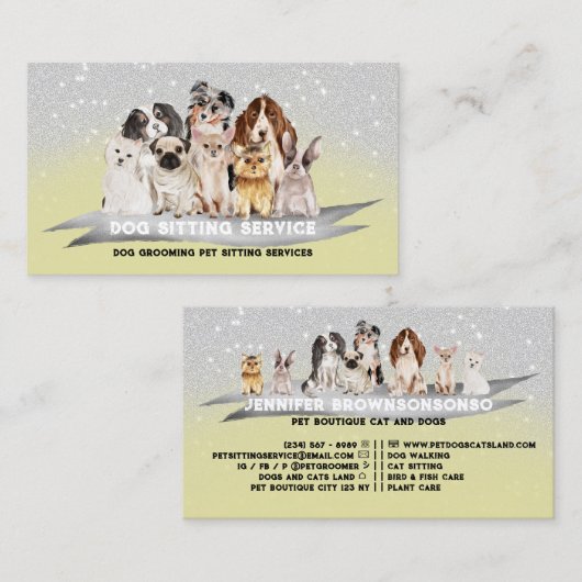 イエローシルバースパークルスピッタードッグウォーカー 名刺 (正面/裏面)