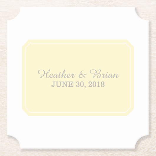 イエローシンプルでエレガントな結婚式 ペーパーコースター (正面)